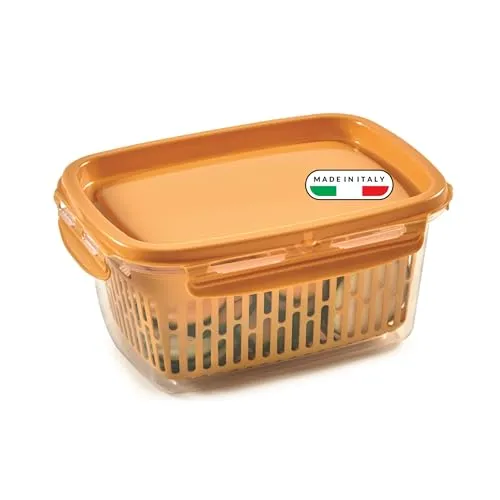 Snips Veggie SnipsLock 1,20 LT rechteckig Vorratdosen mit Abnehmbarem Korb, 4 Sicherheitsverschlüsse, Frischhaltedose, 18,4 x 14 x 9 cm, Made in Italy