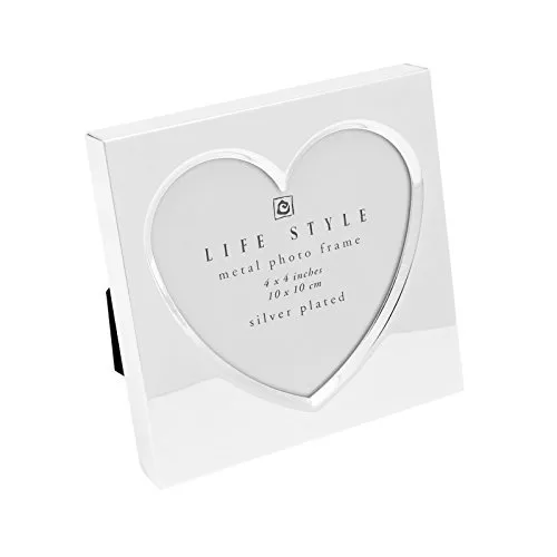 Brillibrum Design Bilderrahmen Herz Fotorahmen versilbert Herzform Fotoformat 10x10 Liebesgeschenk Hochzeits Bild Herz-Rahmen