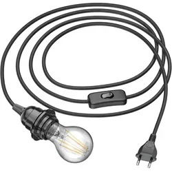 ledscom.de Kabel LEKA mit Stecker, Schalter, 3 m, schwarz, inkl. E27 Lampe, Energieeffizienzklasse A (warmweiß, 4W, 848lm)
