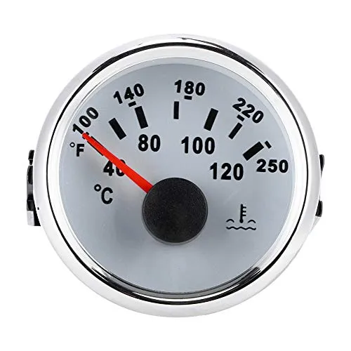 FastUU Wassertemperaturanzeige, 40-120 ℃ wasserdichte Wassertemperaturanzeige für Boote, 52 mm Wassertemperaturanzeige für Boote, Wohnmobile, Autos, LKWs, Generatoren(Weißes Zifferblatt)