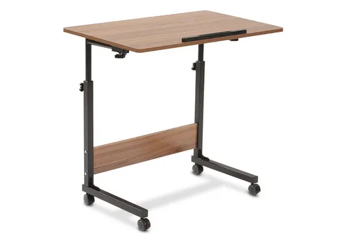 ELONEO Beistelltisch Holz & Weiß - Höhenverstellbar mit Rollen - Ablagetisch mit stabilen Stahlbeinen und flexibler Höhenverstellung von 65,5 bis 90 cm. Ideal für vielseitige Nutzung im Wohnraum oder Büro.