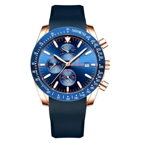 JewelryWe Uhren Herren Chronograph 30m wasserdichte Analog Quarz Armbanduhr Echtleder Silikon Band Multifunktionale Sport Uhr mit Kalender Stoppuhr Leuchtzeiger Geschwindigkeitsmessung