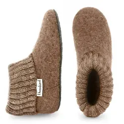 Ehrenkind Gemütliche Kinder-Hausschuhe aus reiner Schurwolle, Rutschfest Hüttenschuhe (atmungsaktiv & temperaturregulierend, Hüttenhausschuhe, Hüttenschuhe Kinder, Hüttenschuhe) ideal für Kindergarten, Schule und zu Hause braun 22 EU