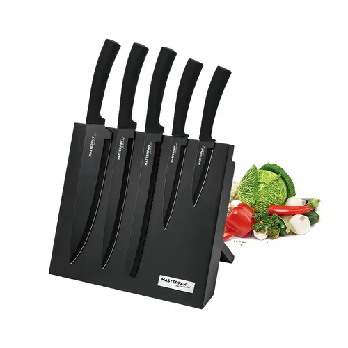 Masterpan 5er Set Messer mit Magnetblock, Kochmesser, Fleischmesser, Edelstahl