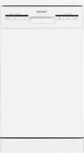 Exquisit GSP9109-030E Standgeschirrspüler - 45 cm breiter Geschirrspüler mit 9 Maßgedecken, abklappbarem Tellerhalter und Extra-Trocknen für optimale Ergebnisse. Ideal für kleine Küchen.