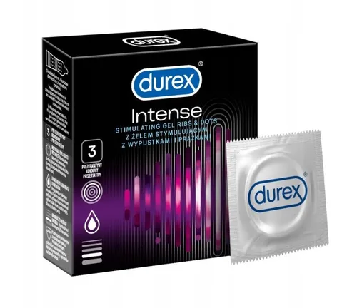 Durex prezerwatywy Intense 3 szt z wypustkami prążkami żel stymulu 5900627068351