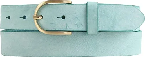 BELTINGER Damen-Gürtel aus weichem Vollrindleder Vintage-Look 3 cm | Leder-Gürtel für Damen 30mm | Schmaler Gürtel Used-Look mit goldener Gürtelschnalle | Türkis 110cm