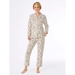 Schlafanzug WÄSCHEPUR, Damen, Gr. 40/42, blau (champagner, mittelblau, bedruckt), 100% Baumwolle, Homewear-Sets Schlafanzug
