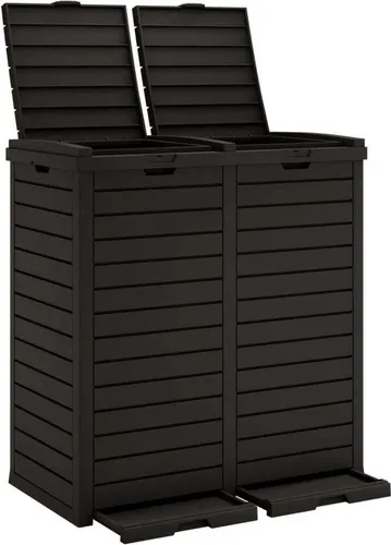 vidaXL Outdoor-Mülltonne Schwarz 230L mit Doppeldeckel - Außenanbau: Robuste Mülltonne aus langlebigem Polypropylen mit Holz-Optik, ideal für Gärten und Parks. Der Doppeldeckel schützt vor Gerüchen und Tieren.