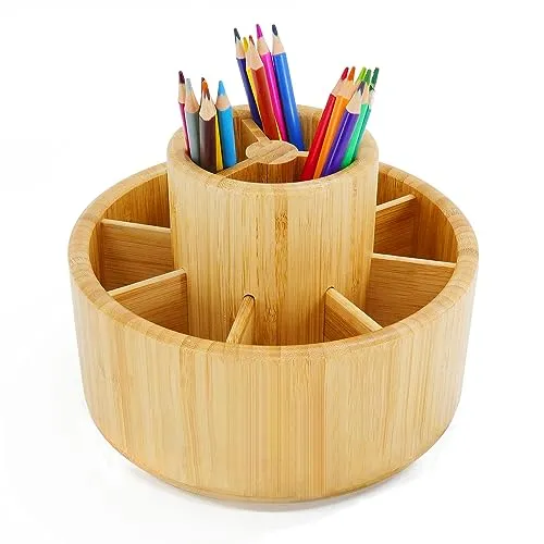 Utoplike Bamboo Desk Organizer, große Kapazität Pen Holder Lagerung für Bleistifte, Farbstifte, Pinsel, 360 Grad drehbar Büro Veranstalter, Holz Farbe