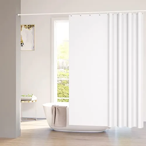 WOLTU Duschvorhang 180x180 cm Weiß Textil, Wasserfest und Waschbar, Badvorhang aus Polyester Stoff mit 12 Duschvorhangringen für Dusche und Badewanne