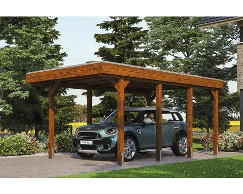 SKAN HOLZ Friesland Einzelcarport mit Aluminium-Dachplatten - Robuster Carport mit Flachdach und H-Pfostenankern, bietet optimalen Schutz für Ihr Fahrzeug und passt perfekt in jeden Garten.