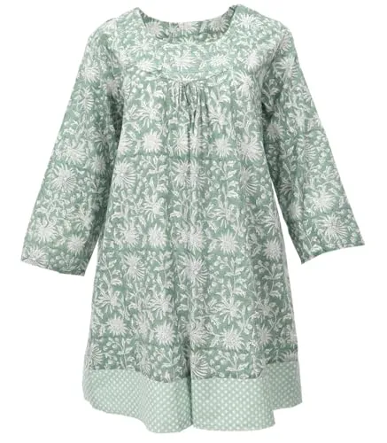GURU SHOP Boho Maxitunika, Sommerliches Minikleid - Mintgrün, Damen, Baumwolle, Size:L