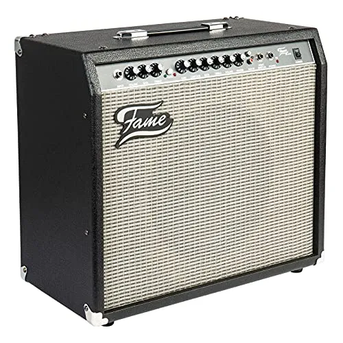 Fame GX-60 Combo Gitarrenverstärker 60 Watt - Bass-Combo Verstärker mit 60 Watt Leistung, ideal für Einsteiger und Fortgeschrittene, inklusive integriertem Reverb-Effekt für raumfüllenden Klang.