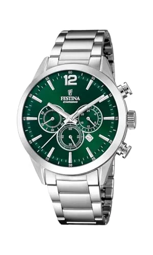 Festina Herren Uhr Analog aus Edelstahl 316L - Quarzwerk - Chronograph - Kalender - Widerstandsfähiges Mineralglas - Wasserdicht bis 5 ATM - Casual-Stil F20343/B Timeless Chronograph