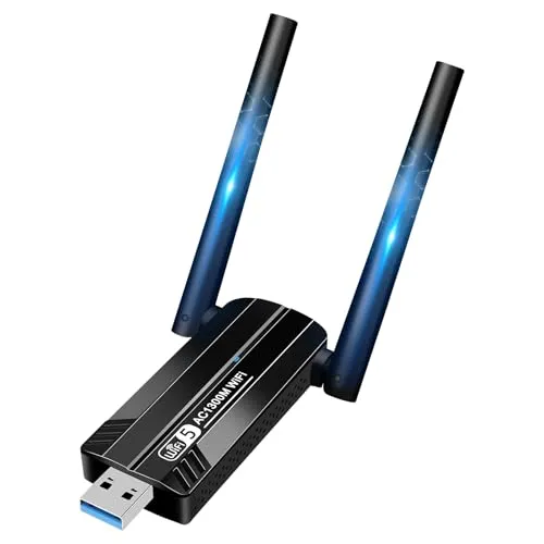 WLAN Stick für PC 1300Mbit/s, USB WLAN Adapter PC Dualband, WiFi Stick mit Dual 5dBi High-Gain WLAN Antennen für Desktop Laptop, Unterstützt Windows 11/10/8/7
