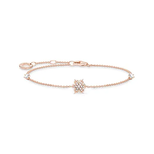THOMAS SABO Armband Schneeflocke mit weißen Steinen - Elegantes Armband aus 925er Sterlingsilber, rosévergoldet und mit Zirkonia-Steinen verziert. Verstellbare Länge von 16 bis 19 cm, perfekt als Geschenk für Winter-Liebhaber.
