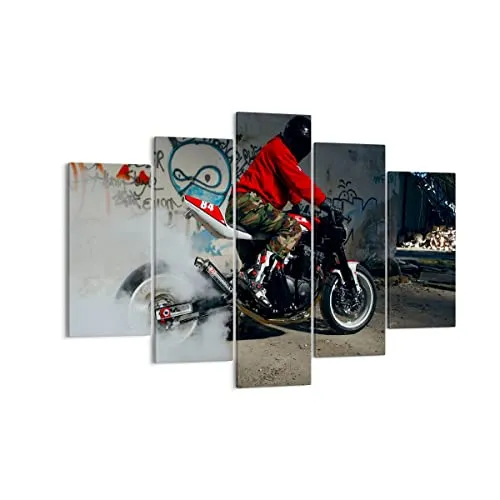 Leinwandbild 150x100cm Wandbilder Menschen Autos - 2265 in rot von Arttor