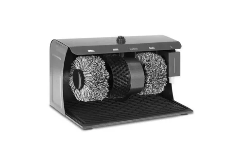 Bredeco Schuhputzmaschine BC-S-POL3 - Schuhputzmaschine - professionelle 3-Bürsten-Lösung für strahlende Schuhe, bequem per Fuß bedienbar und ideal für Hotels, Büros oder Zuhause.
