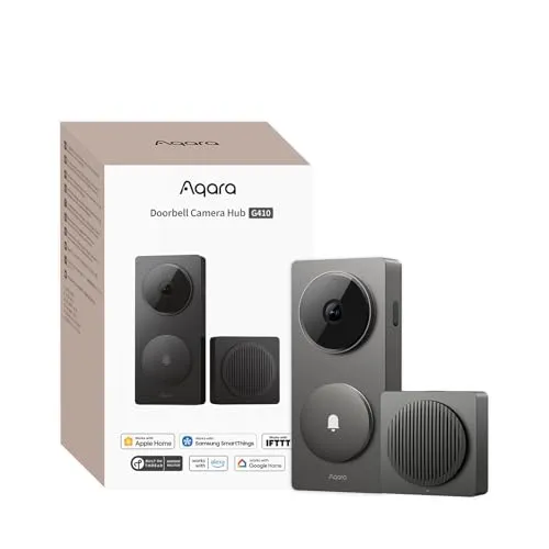 Aqara Smart Türklingel Kamera G410 mit Chime, 2k, Homekit-Sicherheits-Video, 2-Wege Audio, Integrierte Matter Hub, drahtlos/draht, unterstützt Apple Home, Google, Home-Assistant, 2.4G/5GHz WLAN, Grau