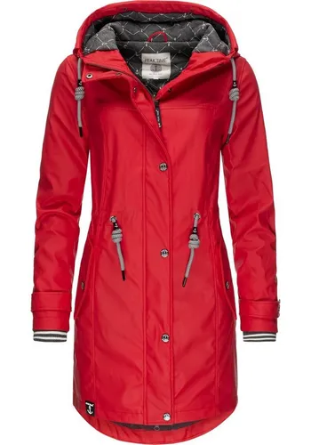 PEAK TIME Regenjacke L60042 - Stylisch taillierter Regenmantel für Damen in feuerrot, wasserdicht und windabweisend – ideal für jedes Wetter.