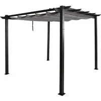 BERLINLODGE Aluminium Pergola mit Schiebedach 3x3m Grau - Stabile Aluminium-Pergola mit modernem Design und schattenspendendem Schiebedach. Ideal für Gartenbereiche, bietet zuverlässigen Schutz und ist einfach selbst zu montieren.
