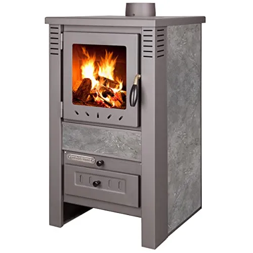 ProTermo Nova G Anthrazit Kaminofen - 7,5 kW Heizleistung - Kaminofen aus hochwertiger Qualitätskeramik, ideal für Räume bis 50 qm. Mit großem Holzfach und BImSchV Stufe 2 für effizientes Heizen. Maße: 82x48x48cm.