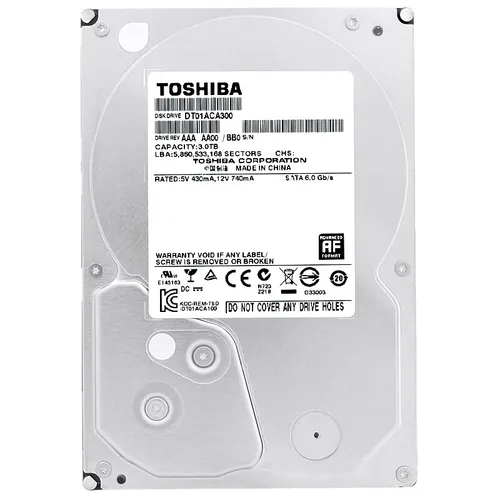 Toshiba DT01ACA300 3TB HDD SATA III - Interne Festplatte mit 3TB Speicher, 7200 U/min und 64MB Cache, ideal für schnelle Datenübertragungen und hohe Leistung in PC und Mac.