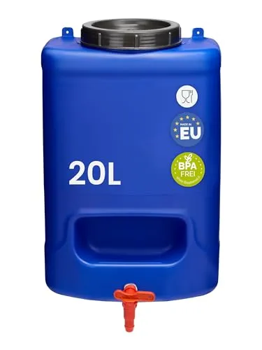 Garronda Weithalskanister 20L mit Hahn - BPA-frei und lebensmittelecht - BPA-freier 20L Wasserkanister mit praktischen Zapfhahn, ideal für Camping und Outdoor. Robustes Material sorgt für sichere Aufbewahrung von Flüssigkeiten.