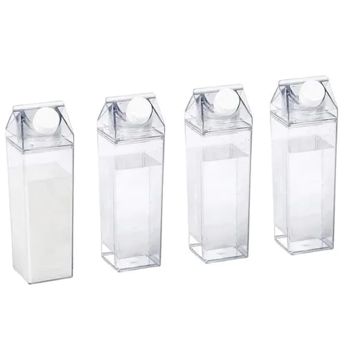 VOSSBACH 4x Kunststoff Milchflasche 500 ml Transparent Wiederverwendbar Wasserflasche Saftflasche Milch Flasche Plastikflasche
