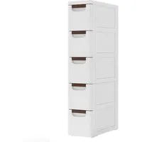 COSTWAY Schmaler Aufbewahrungsschrank - Kommode mit 5 Schubladen, ideal für enge Räume. Aus hochwertigem, wasserfestem PP-Material, einfach zu reinigen und mobil dank integrierter Räder.