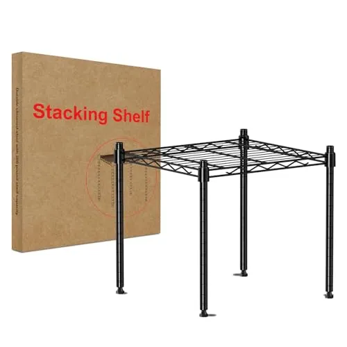 Yuntrav Lagerregal Metall,Metallregal klein，Stapelregal verstellbar, stapelbar & erweiterbar aufstellregal, Klein Lagerung Regal Einheit, Kabinett Organizer Regal(38 x 35CM Black-1 Tier)