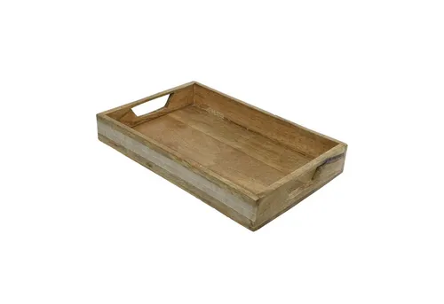 Dekotablett aus Mangoholz - 37,5cm x 25cm - Tabletts - Naturfarbenes Dekotablett aus Mangoholz mit einzigartigem Steinchen-Muster, ideal zum stilvollen Dekorieren von Tischen, Fensterbänken und mehr.