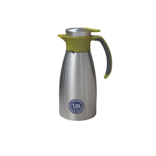 Emsa Isolierkanne Soft Grip, 1 Liter, Edelstahl, Grün - Isolierkanne aus Edelstahl mit tropffreiem Rand, hält Getränke 24 Stunden kühl und 12 Stunden warm – ideal für unterwegs.