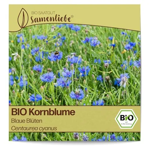 Samenliebe BIO Kornblume Samen Blaue Blüten Blumenwiese Bienenweide blau 200 Samen samenfestes Blumen Saatgut für Gewächshaus Freiland und Balkon BIO Blumensamen mehrjährig