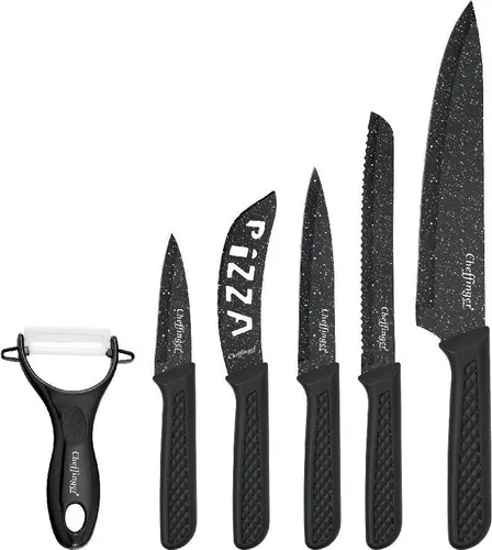 Messer-Set 6-teilig mit Schäler in Schwarz