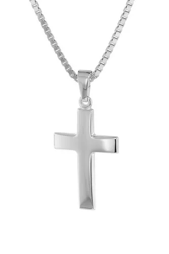 trendor Kette mit Anhänger Kreuz 21 mm aus Weißgold 333 - Elegante Goldkette mit hochglanzpoliertem Kreuz-Anhänger aus 8-karätigem Weißgold 333 und Sterlingsilber-Halskette, inklusive Pflegetuch, Made in Germany.