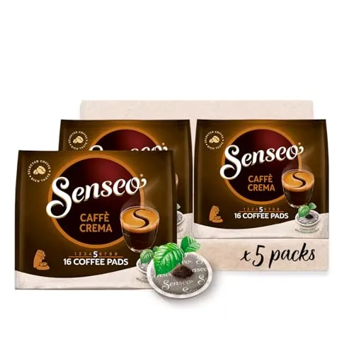 Senseo Pads Caffè Crema, 5 x 16 Getränke - Kaffeepads für aromatischen Caffè Crema, schnell zubereitet in unter einer Minute – ideal für jeden Kaffeeliebhaber!