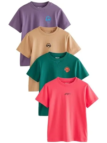NEXT Jungen T-Shirts mit Sign Off-Stickerei im 4er-Pack Green/Red/Camel/Purple 110