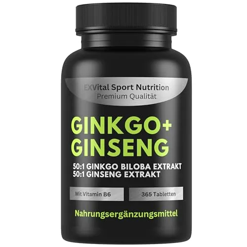 EXVital® Ginkgo + Ginseng, 365 Tabletten, 50:1 Pflanzenextrakte, hochdosiert