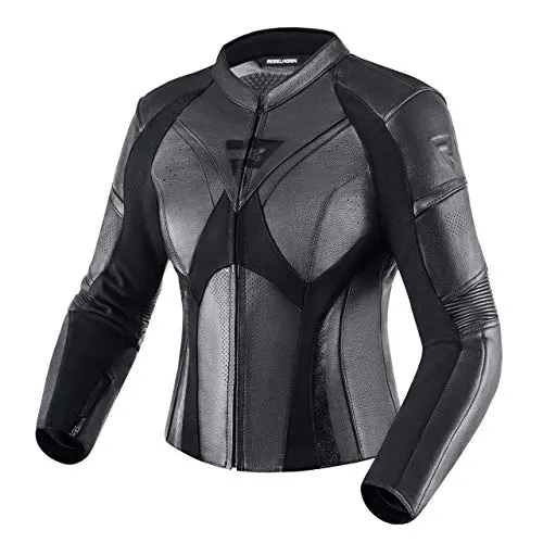 REBELHORN Rebel Lady Motorradjacke Damen | Rindsleder | Ellbogen und Schulterprotektoren Stufe 2 | Rückenprotektor Stufe 1 | Perforierte Belüftungspaneele