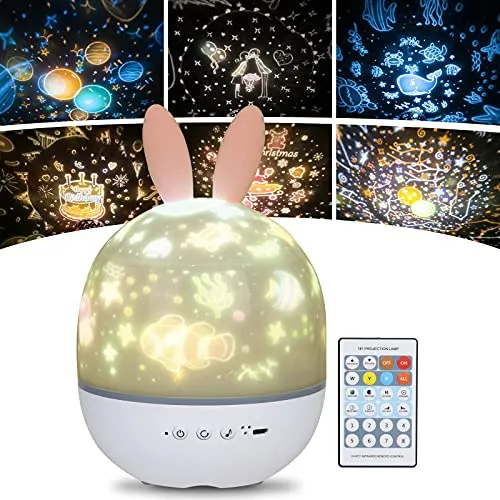 URAQT Sternenhimmel Projektor, 360° Drehbar Sternenprojektor Galaxy Projektor Kinder Erwachsener mit 6 Projektor 8 Musik, LED Nachtlicht Baby mit Timer & Fernbedienung, Weihnachtsgeschenke für Kinder