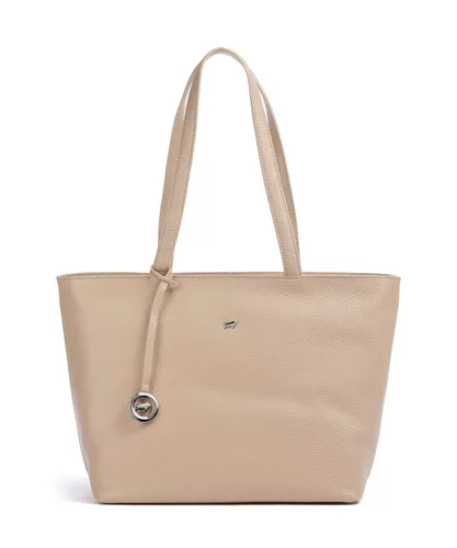 Braun Büffel Umhängetasche HANNA Shopper creme - Umhängetaschen: Leichter HANNA Shopper aus genarbtem Leder mit sportiv-elegantem Design und abnehmbarem Logoanhänger für hohen Tragekomfort.