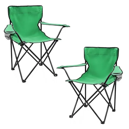 Camping Klappstuhl 2er Set - Lime Grün, faltbar mit Getränkehalter - Camping-Stühle im 2er Set, klappbar und mit praktischen Getränkehaltern. Ideal für Festivals, Garten oder Angeln, belastbar bis 100 kg und inklusive Tragetasche.