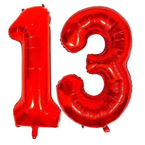 DIWULI Luftballon 13 Geburtstag XXL Rot - Zahl 13 Ballon