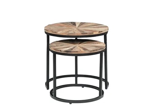 baario Couchtisch Couchtisch MERID ohne Glasplatte, Altholz recycelt rund massiv Industrial