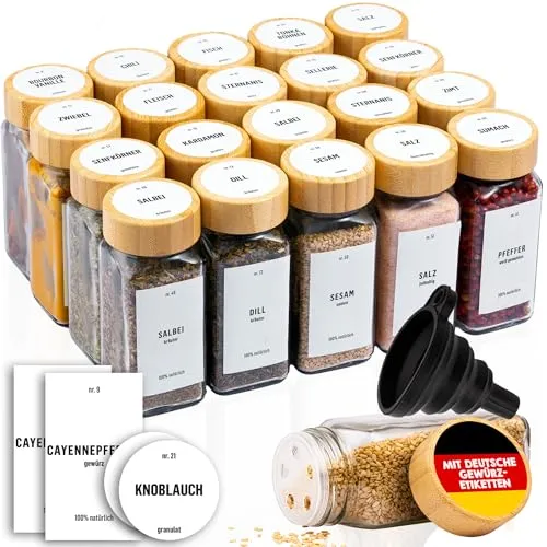 Deco haus® Gewürzgläser eckig mit Schraubkappe 24er Set [+Etiketten & Streueinsatz] - Gewürzdosen Set Glas - Gewürzbehälter Spice Jars - Gewürze Aufbewahrung - Gewürz Organizer Gewürzaufbewahrung