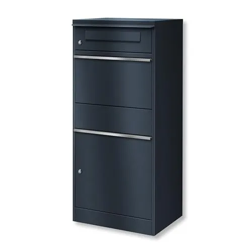 Metzler Briefkasten und Paketbox, Postbox rostfrei und massiv, Paketbriefkasten XXL, Standbriefkasten modern, RAL7016 Anthrazitgrau matt, mit Zylinderschloss, Modell Bispo