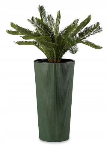HowHomely Blumentopf Gross Hoch 57 cm mit Pflanzkübel Einsatz 30 cm Durchmesser - Grün Pflanzkübel Groß aus Kunststoff für Deko Wohnzimmer Garten oder Terrasse