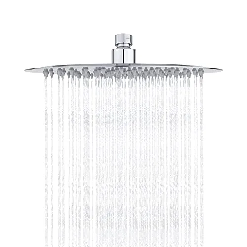 Ibergrif M20298 Edelstahl Regendusche 25 cm (10 Zoll), Runde Kopfbrause mit Air-Mix, Anti-Kalk Silikondüsen, Chrom Oberfläche, Hochdruck Duschkopf, Deckenmontage, Silber